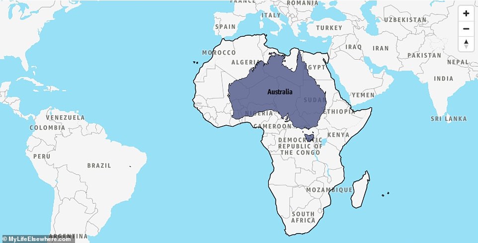 Australia covers 7,741,220 sq km - but Africa covers a whopping 30,365,000 sq km, making it 3.9 times bigger