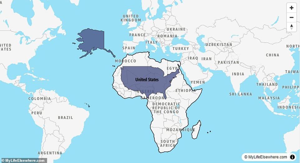 While America is colossal, it's no match for the continent of Africa, which is 3.1 times bigger