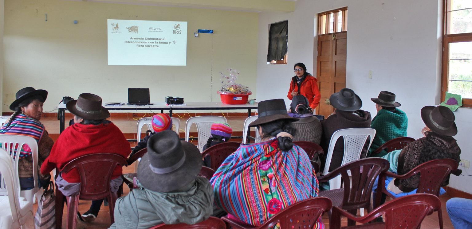 Merinia Almeida chairing a meeting with the women of Licapa to discuss conflict between the community and wildcats.