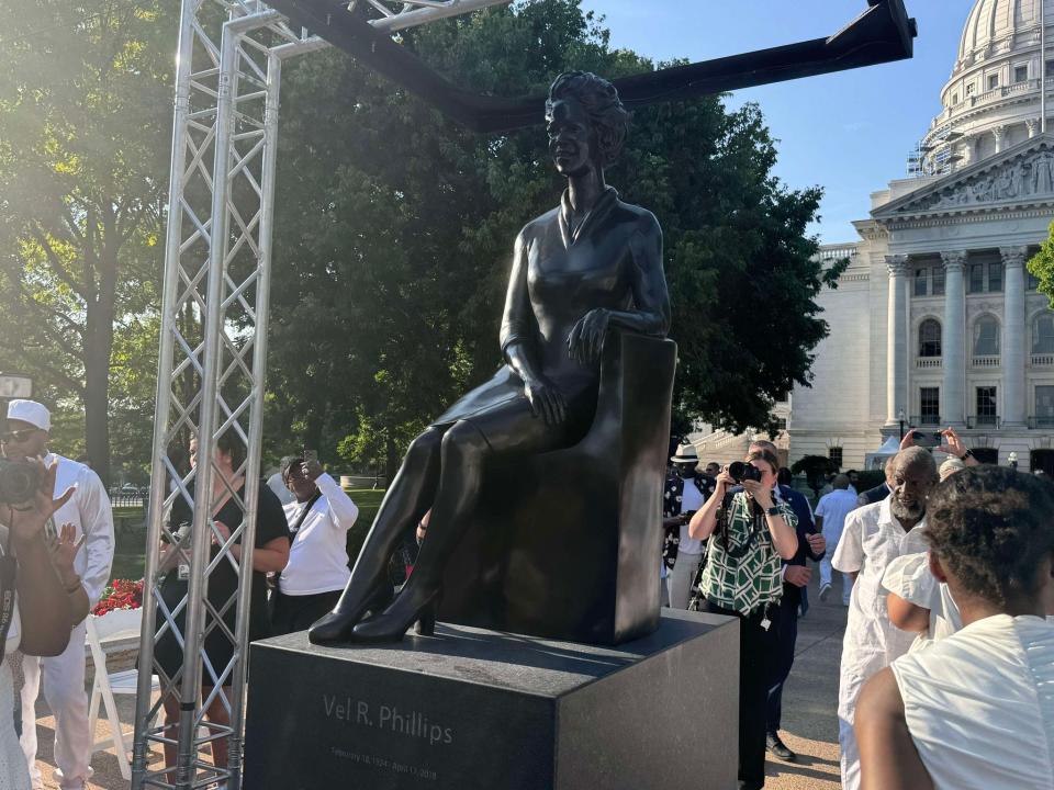 The new statue of Vel Phillips was unveiled Saturday at the Wisconsin State Capitol.