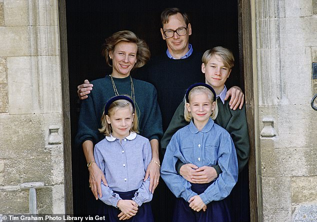 The Duke and Duchess have three children together: son Alexander (born 1974) and daughters Lady Davina (right - born 1977) and Lady Rose (born 1980). Above: The family in 1989