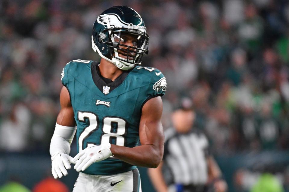 Sep 14, 2023; Philadelphia, Pennsylvania, USA; Philadelphia Eagles cornerback Josh Jobe (28) against the Minnesota Vikings at Lincoln Financial Field. Mandatory Credit: Eric Hartline-USA TODAY Sports