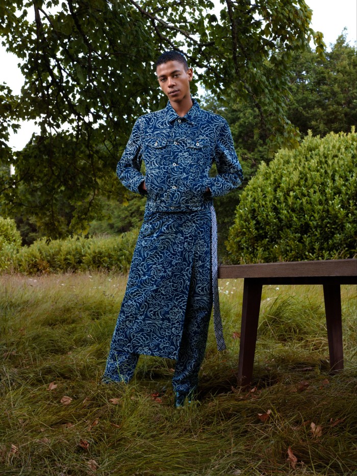 Kenzo denim jacket, £645, matching trousers, £420, and matching apron, £300