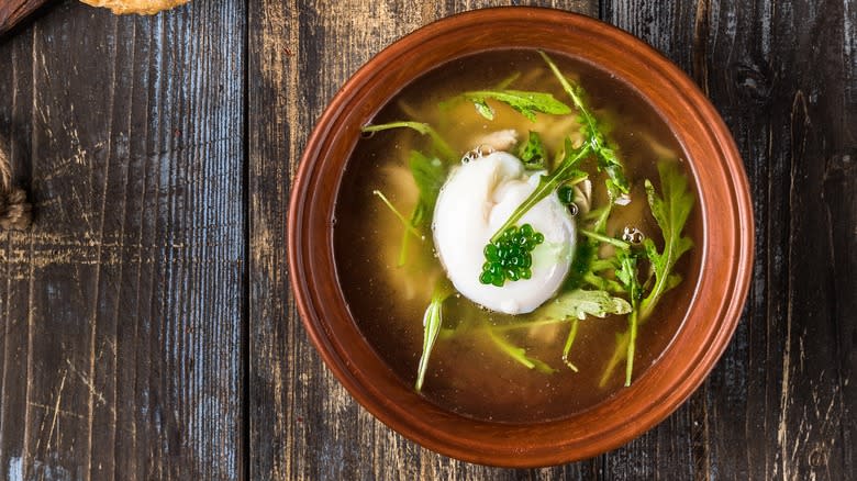 soup with poached egg