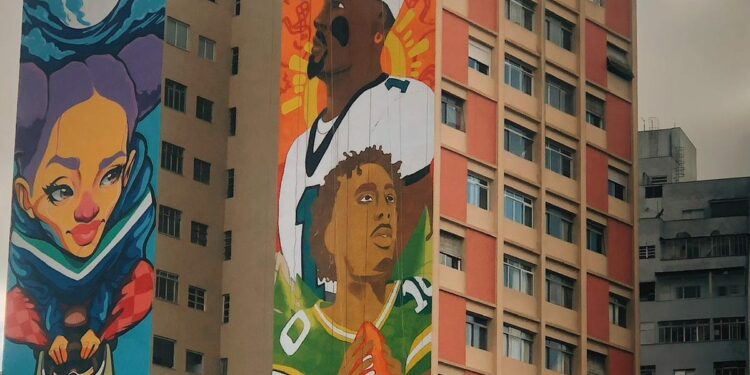 Mural of Jordan Love and Jalen Hurts seen in Brazil ahead of matchup