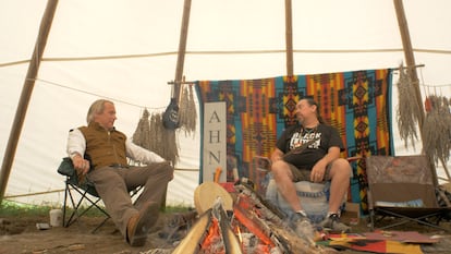 A still from the documentary series 'Going Native,' hosted by Drew Hayden Taylor (left). Image courtesy of APTN.