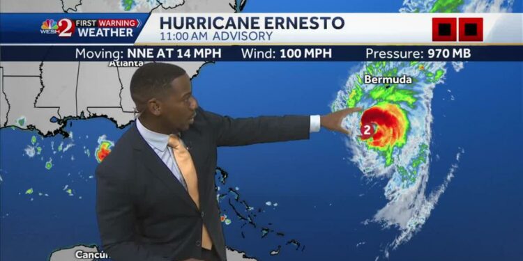 Category 2 Hurricane Ernesto threatens Bermuda with dangerous storm surge, life-threatening flooding Friday afternoon