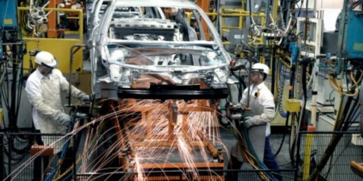 Automobile manufacturing at a factory in Buenos Aires Province.
