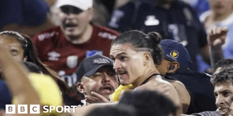 Darwin Nunez is involved in an altercation with spectators after his national team Uruguay were beaten by Colombia at the Copa America