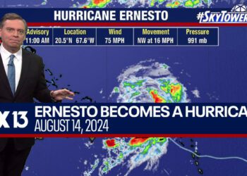 Ernesto becomes a hurricane, tracking toward Bermuda