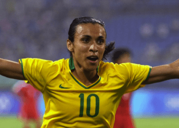 Marta of Brazil celebrates after scoring to help Brazil make it to the 2024 Olympic Brazil vs USA women