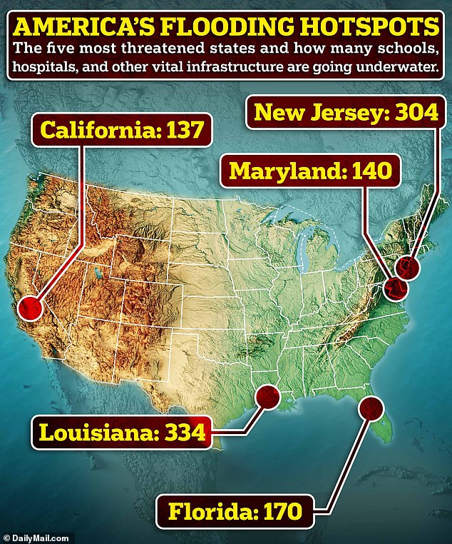 The Union of Concerned Scientists says 334 vital sites in Louisiana face frequent flooding by mid-century