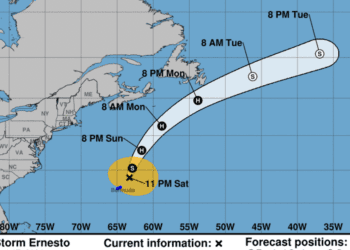 Maps show Tropical Storm Ernesto's path and forecast as it moves away from Bermuda