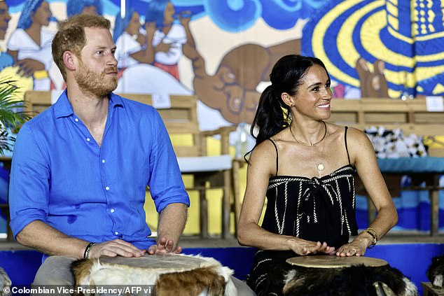 The Duke, 39, and Duchess, 43, of Sussex were welcomed by Colombia's vice-president Francia Marquez and her husband Rafael Yerney Pinillo after arriving in the country on Thursday for the start of a four-day tour