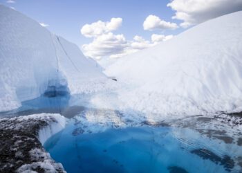 A MICA Guides tour shows the unique icy landscape of the 27-mile-long Matanuska Glacier in Alaska on July 20. Deep holes, flowing glacial streams, ice canyons and blue pools of water define this cold and beautiful landscape.