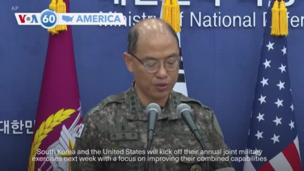 VOA60 America- South Korea and the United States will kick off their annual joint military exercises next week