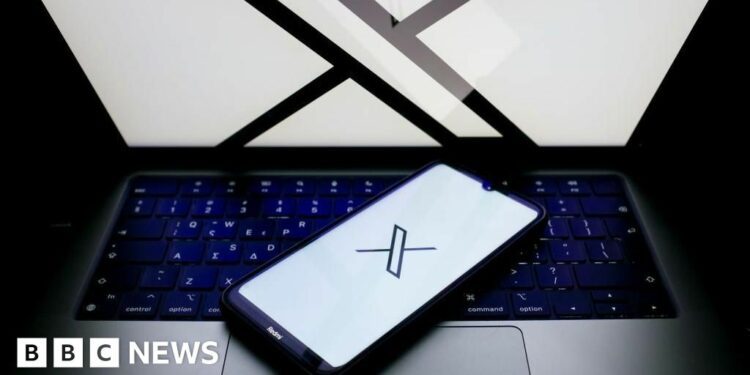 X logo on a phone and laptop