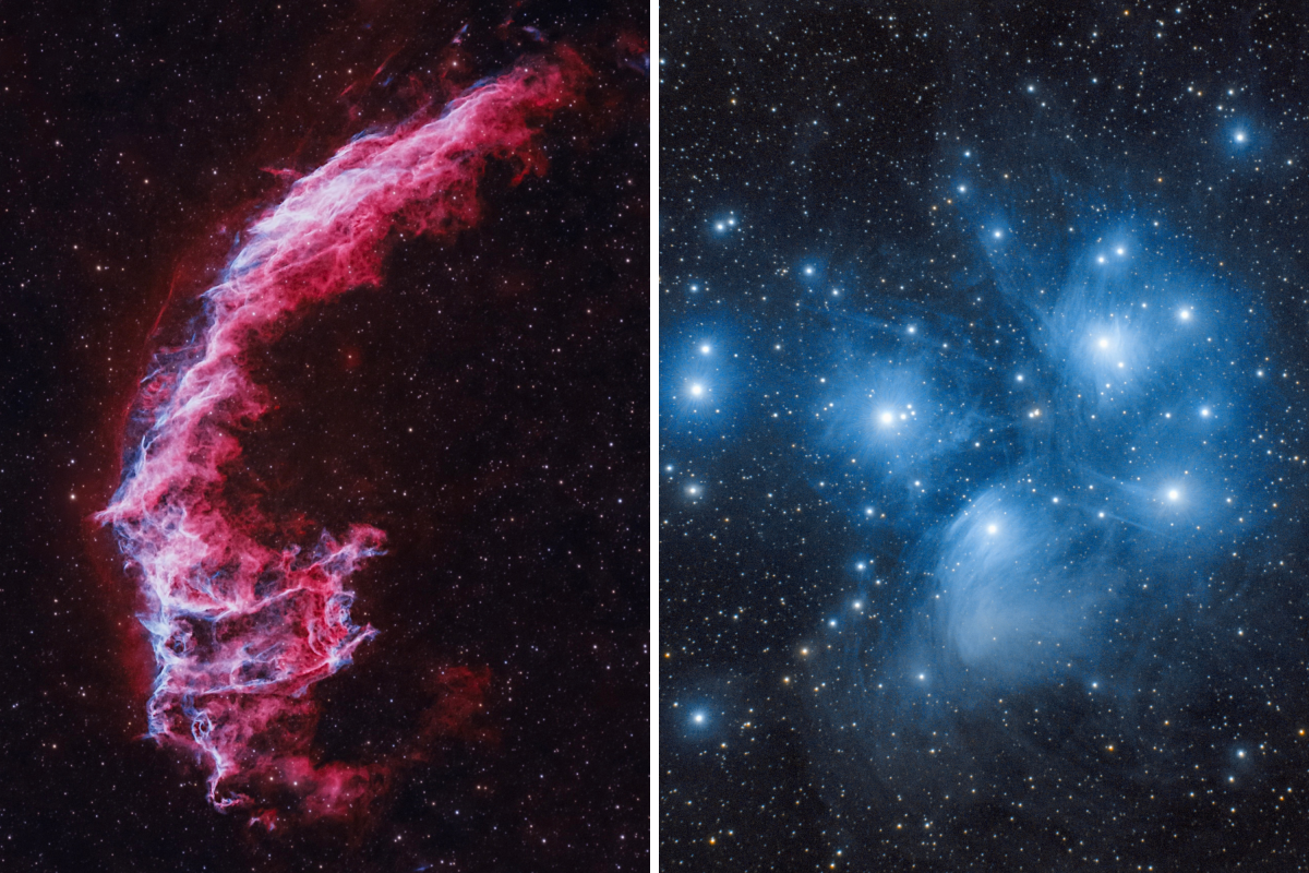 Veil nebula and Pleiades Star Cluster.