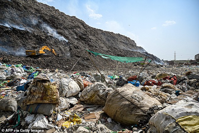 Researchers used AI to predict how much waste each country produced and what happened to it. Due to its large population, India produced more than a fifth of the world's uncollected waste. Pictured: Rubish is burned in New Delhi, India