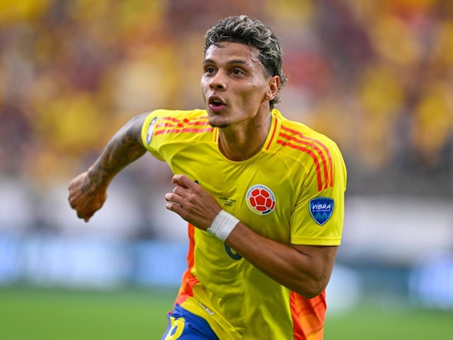 Colombia's Richard Rios celebrates scoring their fourth goal on July 6, 2024