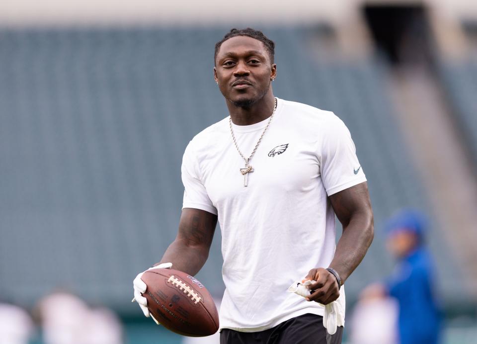 Philadelphia Eagles wide receiver A.J. Brown before a game against the Indianapolis Colts at Lincoln Financial Field on Aug 24, 2023, in Philadelphia.