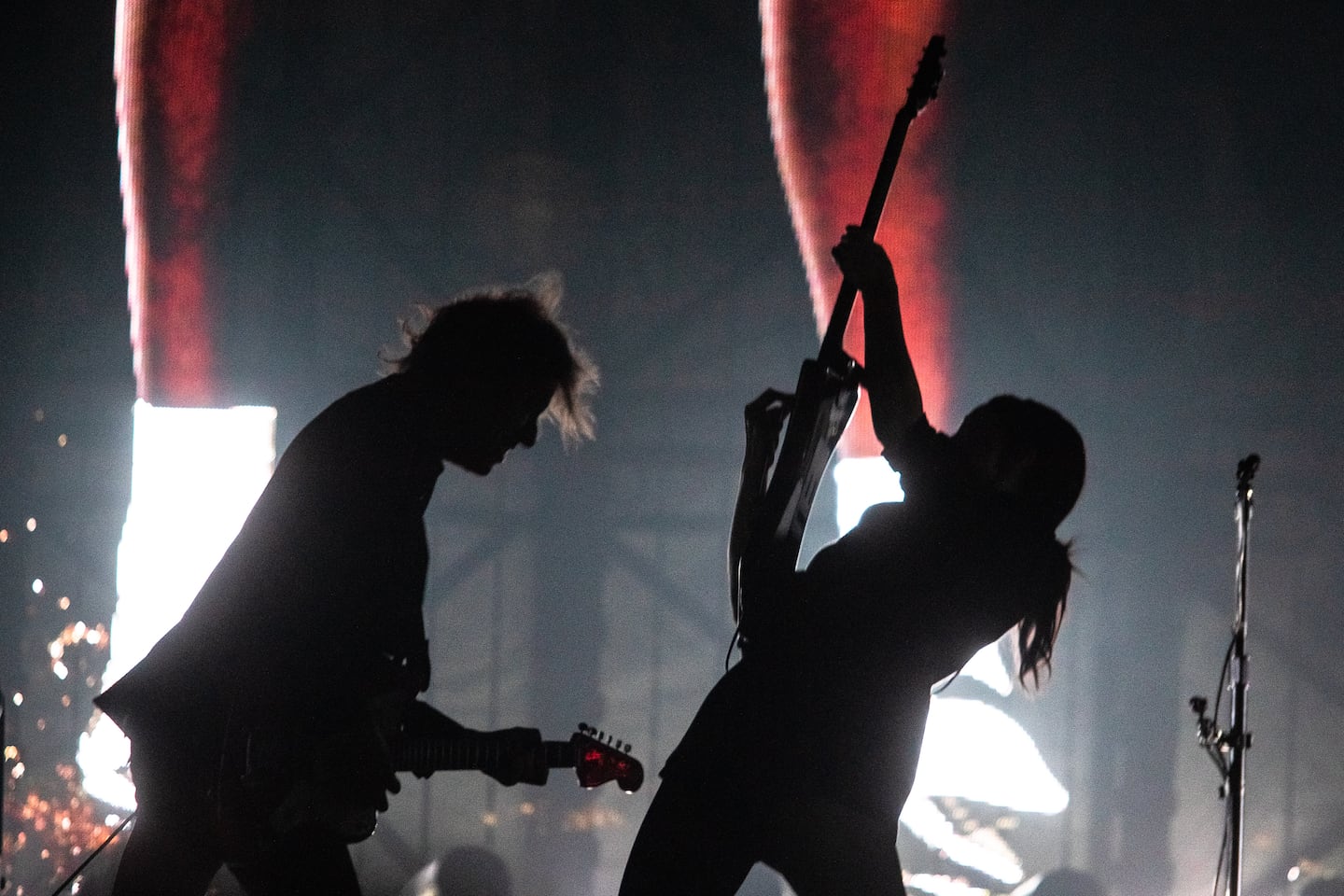 St. Vincent and guitarist Jason Falkner, left, perform at MGM Music Hall on Sept 5.