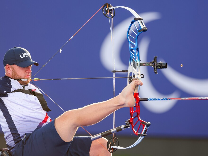 Matt Stutzman of Team USA competes in the Para archery men's quarterfinal on Sept, 1.