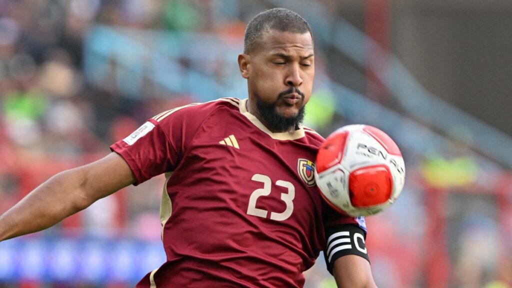 Venezuela's forward Salomon Rondon controls the ball during the 2026 FIFA World Cup South American qualifiers ahead of the Venezuela vs Uruguay live stream