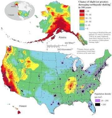 Mapa de las zonas del país donde es más probable que ocurran sismos dañinos.