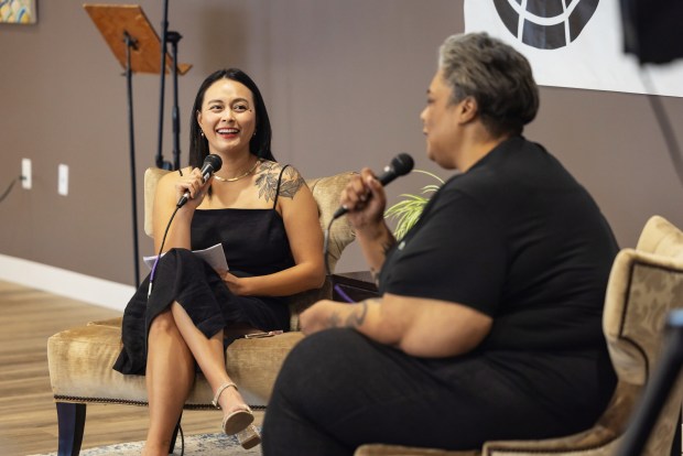 Anna Qu in conversation with Roxane Gay at Illumination 2023. Qu will be in conversation with Cheryl Strayed next week. (Amanda Tipton, provided by Lighthouse Writers Workshop)