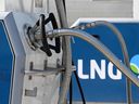 A photo taken on March 24, 2022 shows a LNG (Liquefied Natural Gas) filling station for trucks in Dortmund in western Germany. 