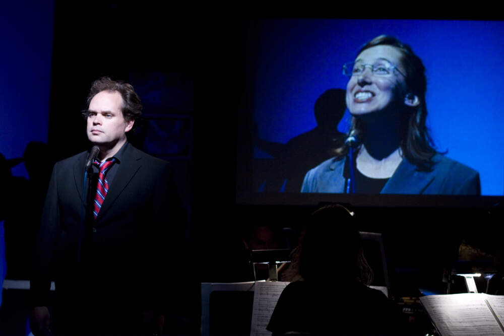 Brian Church as Joe Biden and Jennifer Ashe as Sarah Palin from the September 2009 production of 