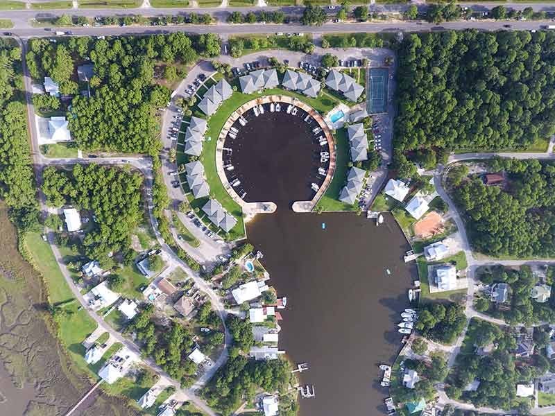aerial view of port on dauphin island