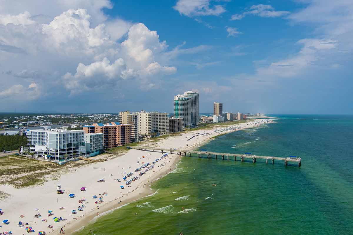 aerial view of orange beach