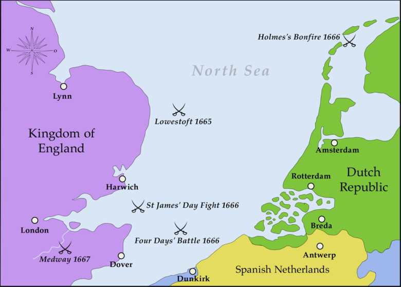 Main battles of the Second Anglo-Dutch War