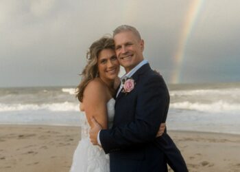 Couple who met after losing spouses celebrate wedding with double rainbow