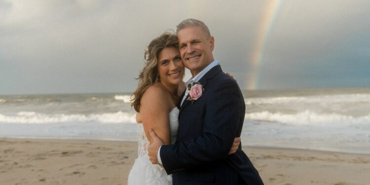 Couple who met after losing spouses celebrate wedding with double rainbow