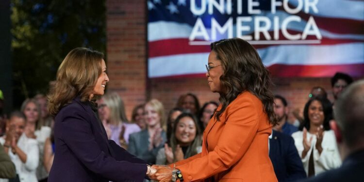 Oprah Winfrey, Chris Rock and other celebs rally for Kamala Harris
