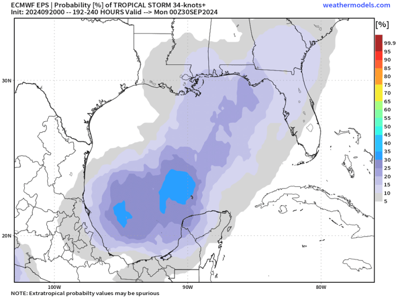 Map showing the probability of a tropical storm