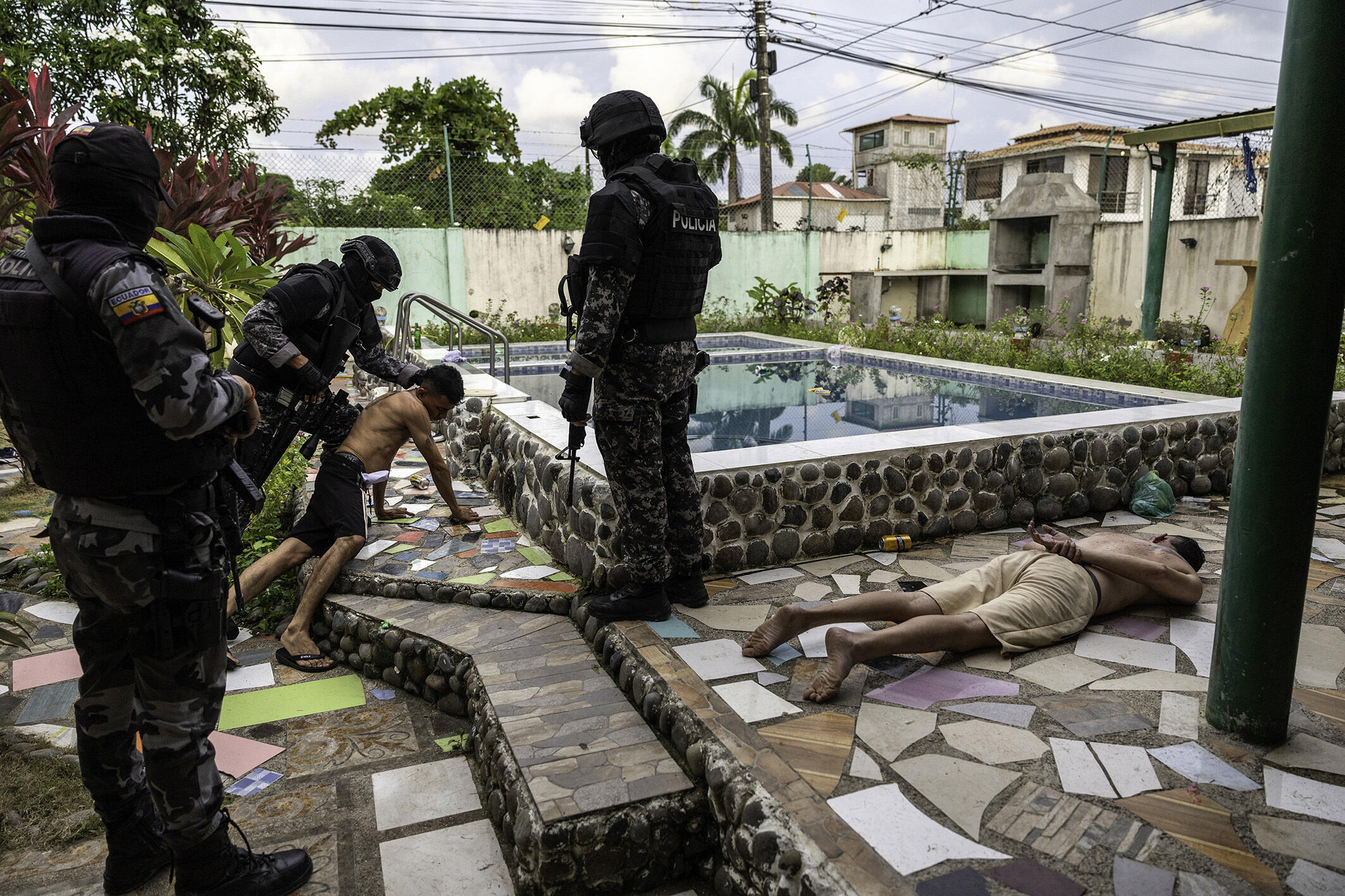 A police raid targeting suspected narco-traffickers.  Tonsupa, Ecuador on 11 February, 2024.