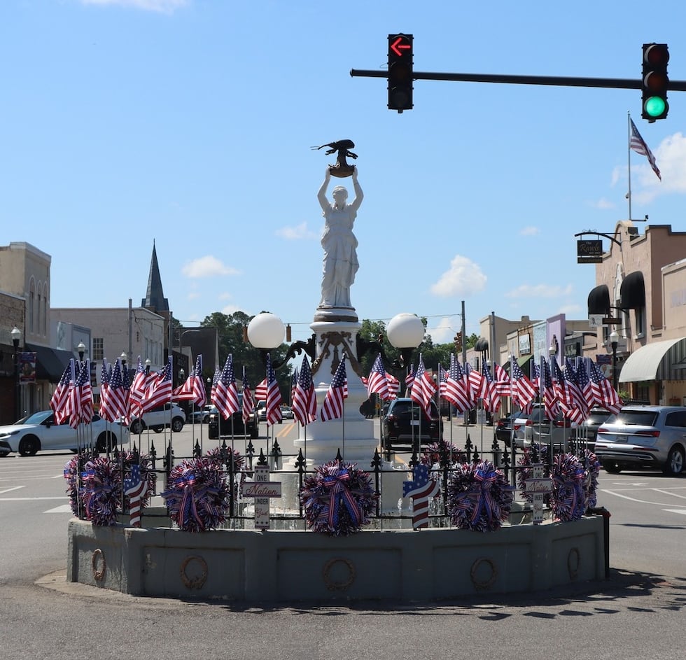 The Boll Weevil monument in Downtown Enterprise was decorated for Memorial Day.