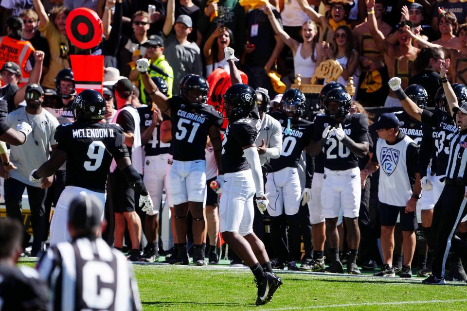 Sep 9, 2023; Boulder, Colorado, USA; Colorado Buffaloes cornerback Carter Stoutmire (23) reacts after play against Nebraska Cornhuskers in the first quarter at Folsom Field. Mandatory Credit: Ron Chenoy-USA TODAY Sports