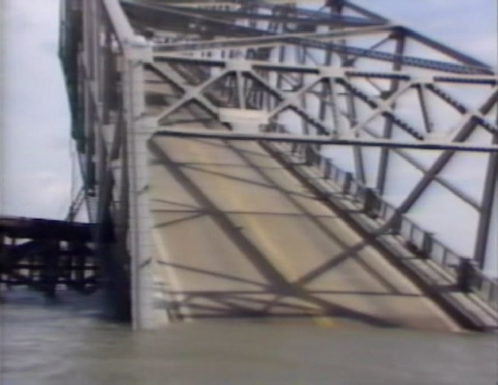 A large section of the Ben Sawyer Bridge was heavily damaged by Hurricane Hugo.