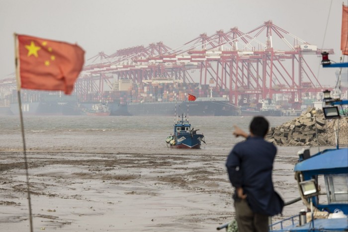 A view of the deepwater port in Shanghai from a fishing boat