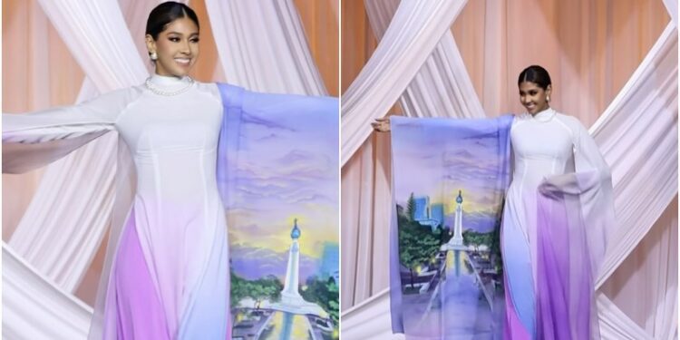 Salvadoreña deslumbra en Vietnam con un vestido que rinde homenaje al Divino Salvador del Mundo