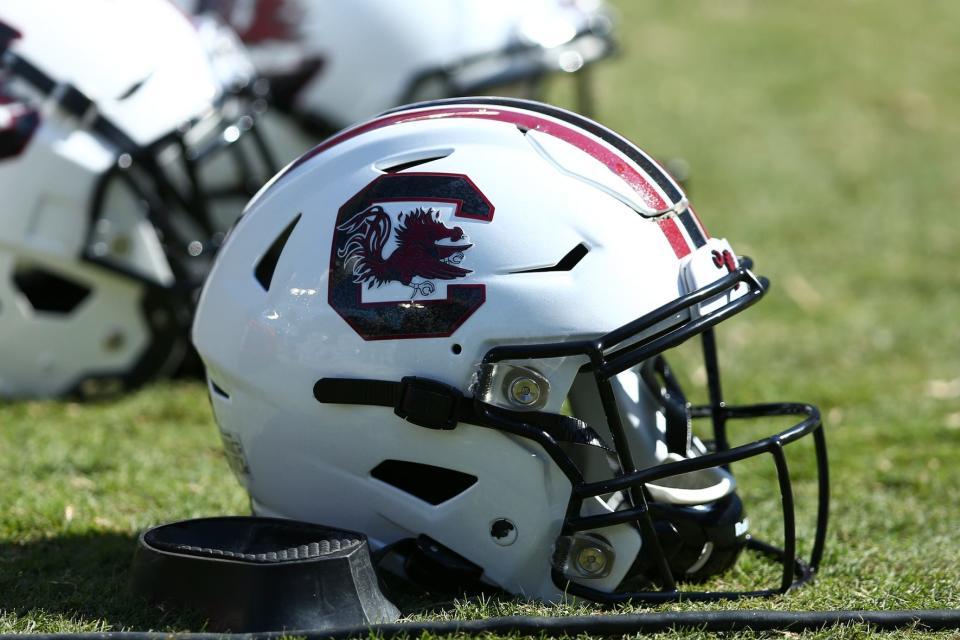 Aug 31, 2019; Charlotte, NC, USA; A South Carolina Gamecocks helmet lays on the field during the second quarter against the North Carolina Tar Heels at Bank of America Stadium. Mandatory Credit: Jeremy Brevard-USA TODAY Sports