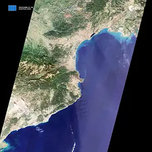 A long strip that stretches from the Camargue and Montpellier in southern France all the way down to south of Barcelona in Spain. Credit: Sentinel 2C/ESA