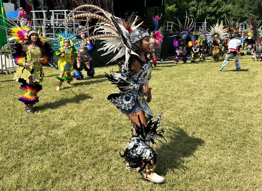 Aztec dancers perform at the Latin American Festival on Saturday.