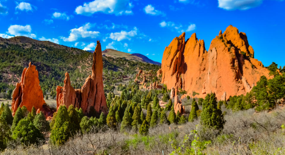 Eroded red-sandstone formations. Garden of the Gods, Colorado Springs, Colorado, USA