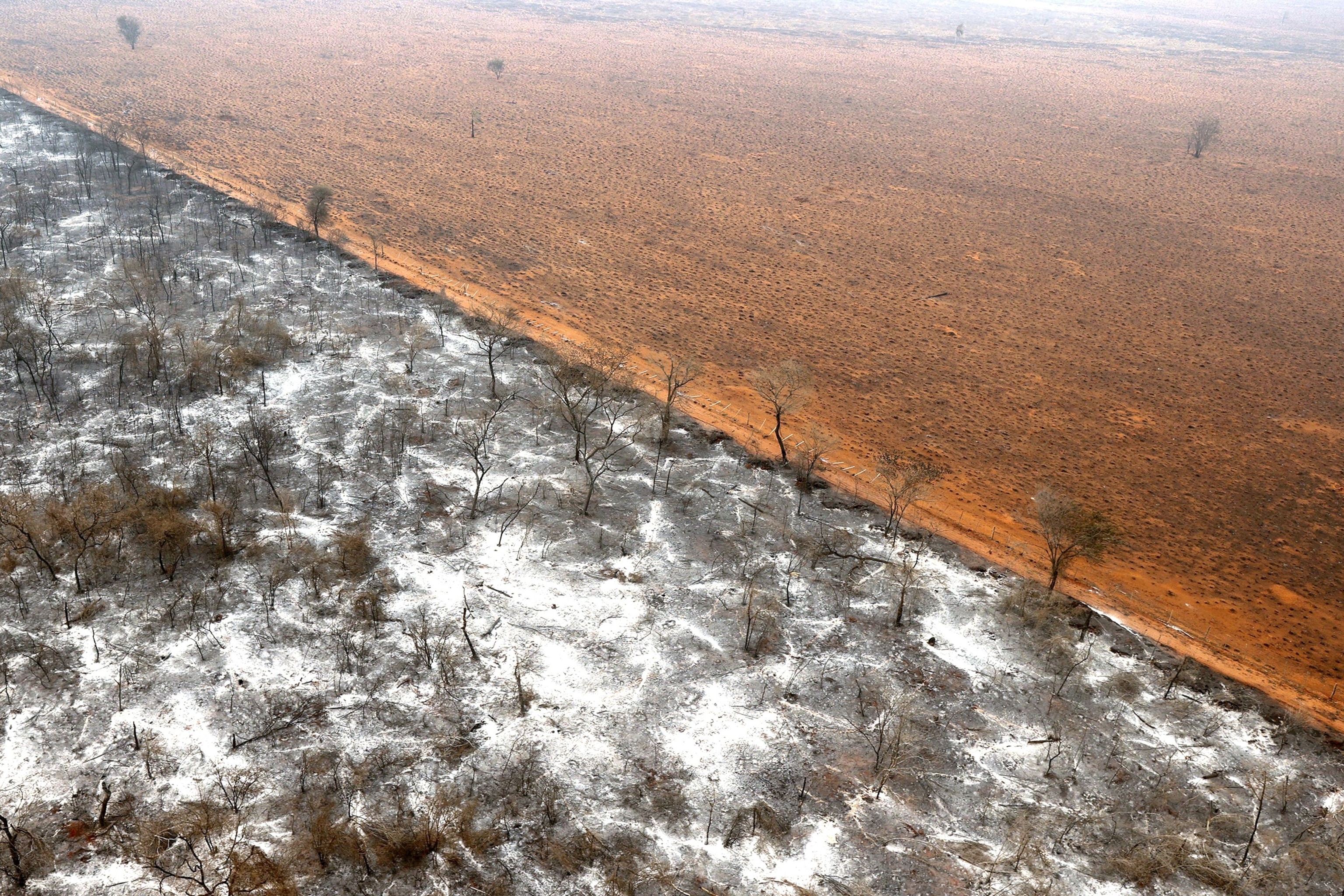 PHOTO: An aerial photograph shows an area affected by a fire in the Chaco region in Bahia Negra, Paraguay, Sept. 13, 2024. 